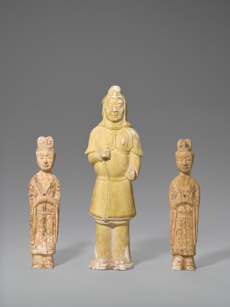 中國 隋 灰釉武士俑及彩繪文官俑一對  CHINA, SUI DYNASTY (AD 581-618) - 图3