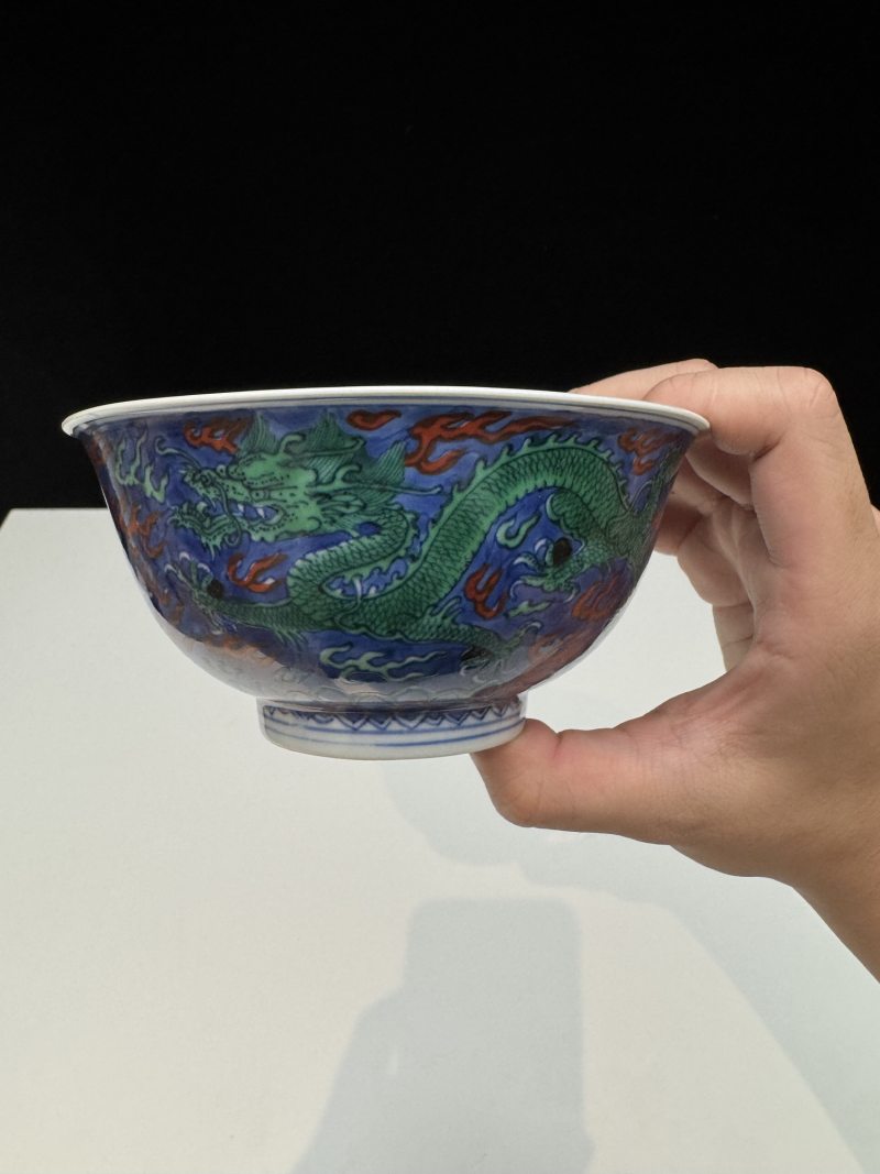 清康熙 青花五彩龙纹碗 - 图8