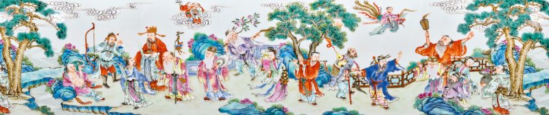 清嘉庆 黄地洋彩福寿连连群仙祝寿图螭耳瓶 - 图3