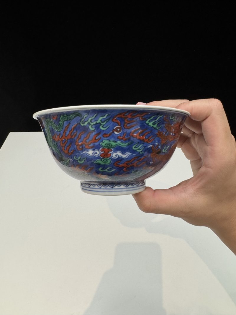 清康熙 青花五彩龙纹碗 - 图9