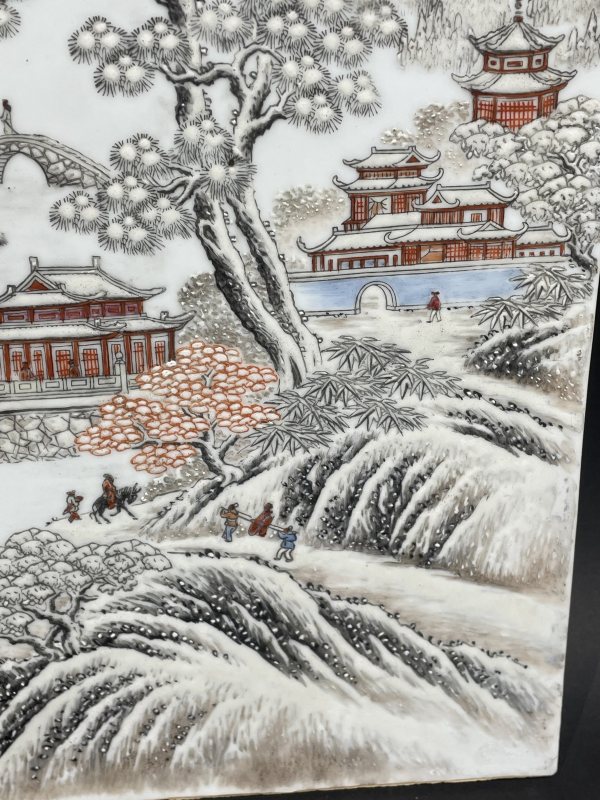 民国 粉彩雪景图瓷板 - 图2