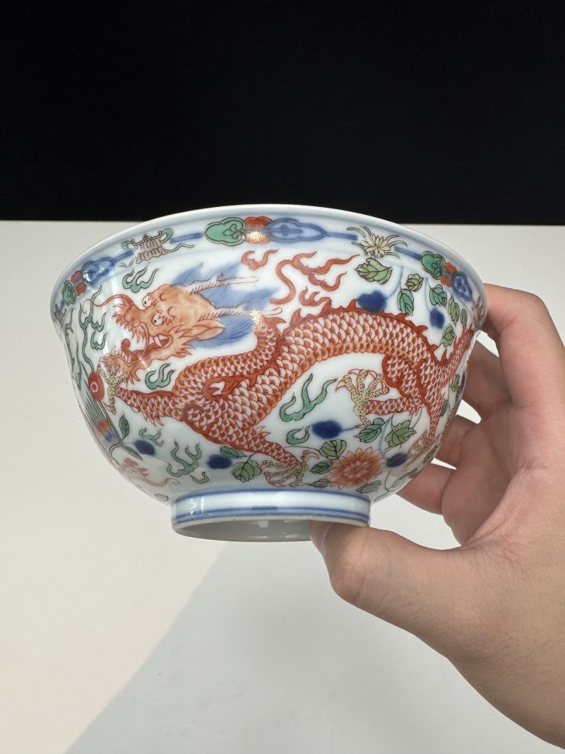 清雍正 青花五彩龙凤纹碗 - 图4