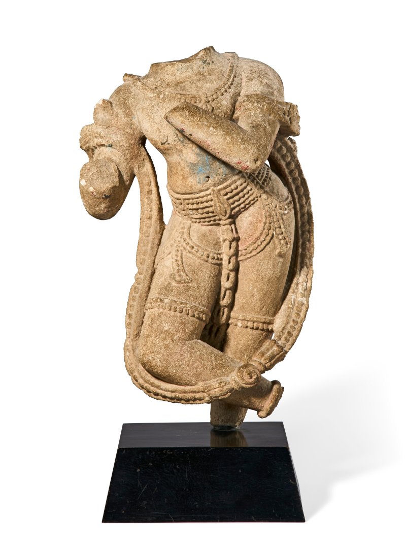 A BUFF SANDSTONE FIGURE OF KRISHNA AS VENOGOPALA  NORTH INDIA, CIRCA 15TH CENTURY