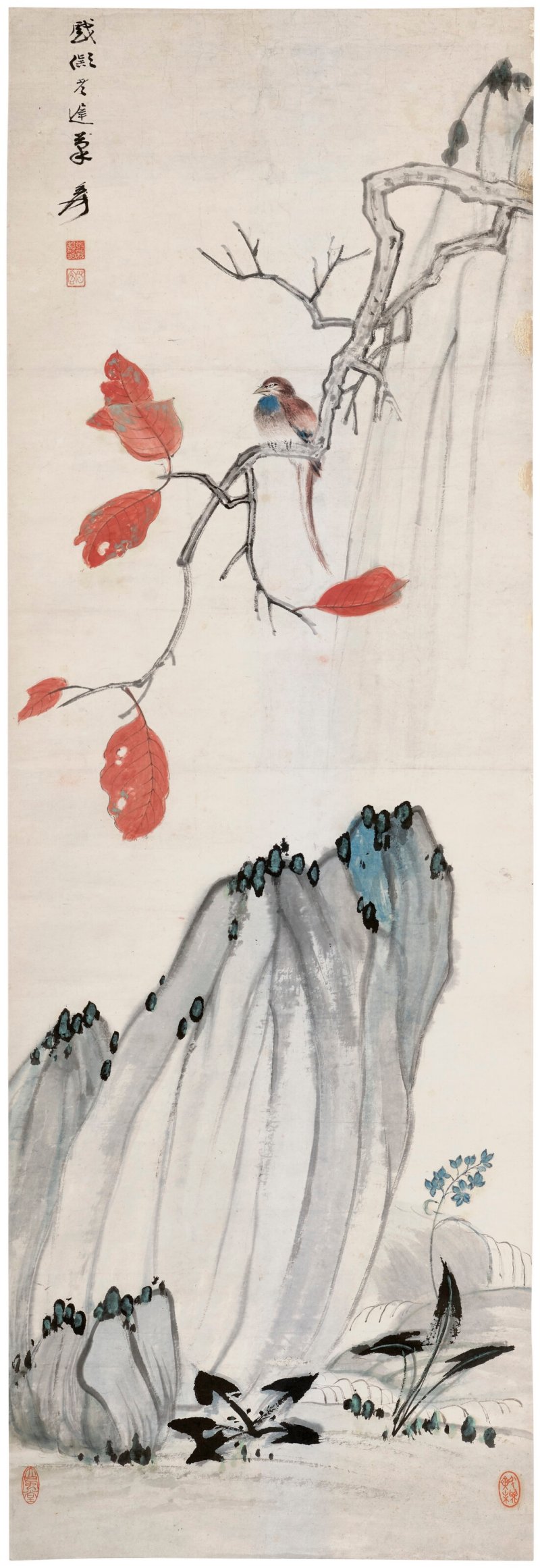 張大千（1899-1983）  紅葉小鳥