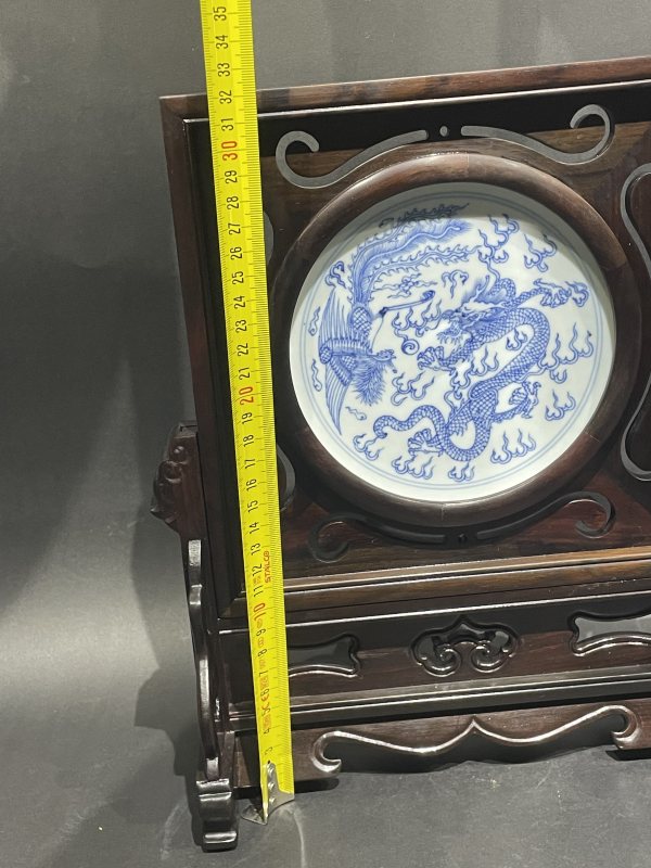 清雍正 青花龙凤纹瓷板插屏一套 - 图11