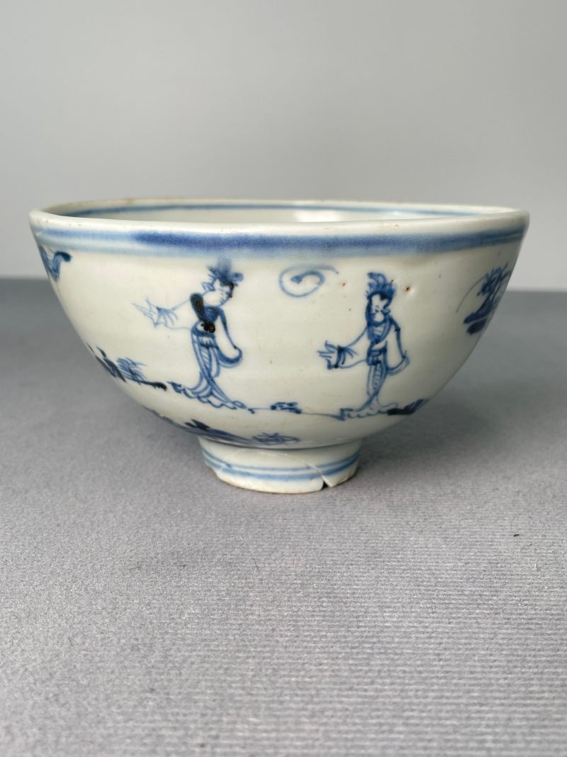 明空白期 青花高士图碗 - 图2