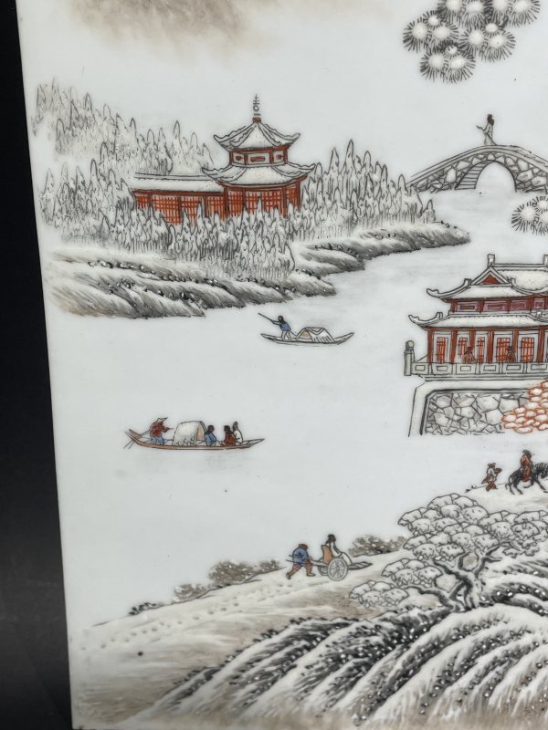 民国 粉彩雪景图瓷板 - 图4