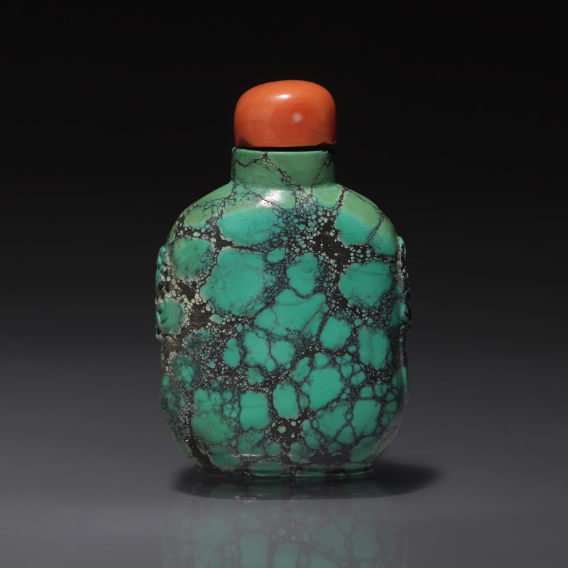 1800–1860年 綠松石鋪首銜環耳小鼻煙壺 | A Small Chinese Turquoise Matrix Snuff Bottle, Qing Dynasty, Circa 1800-1860 - 图2