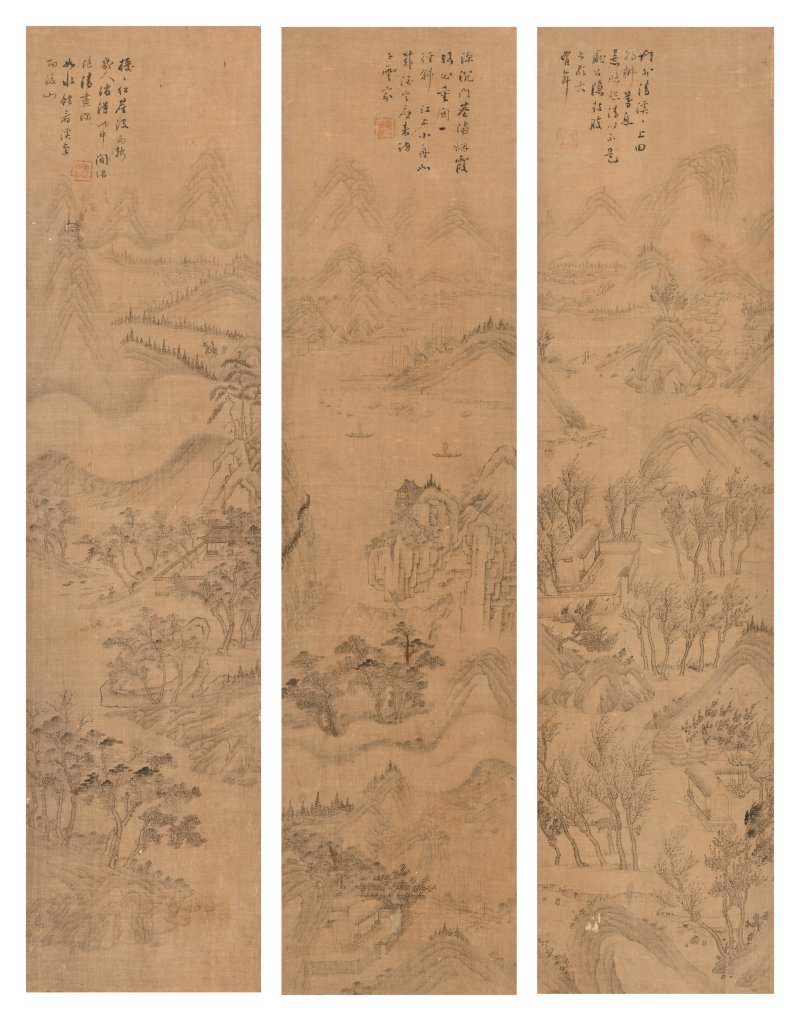 ANONYMOUS (KOREA, JOSEON DYNASTY, 19TH CENTURY)  A group of three mountain landscape paintings