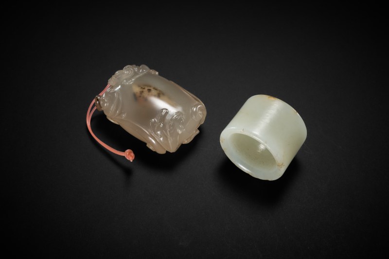 清 玉素扳指、玛瑙挂件