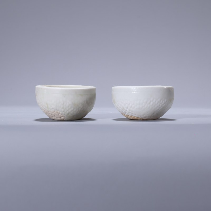 明代 白釉柳斗杯一对