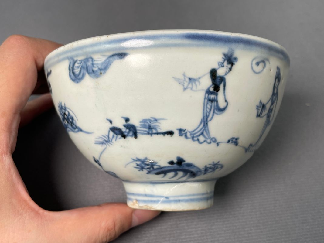 明空白期 青花高士图碗 - 图5
