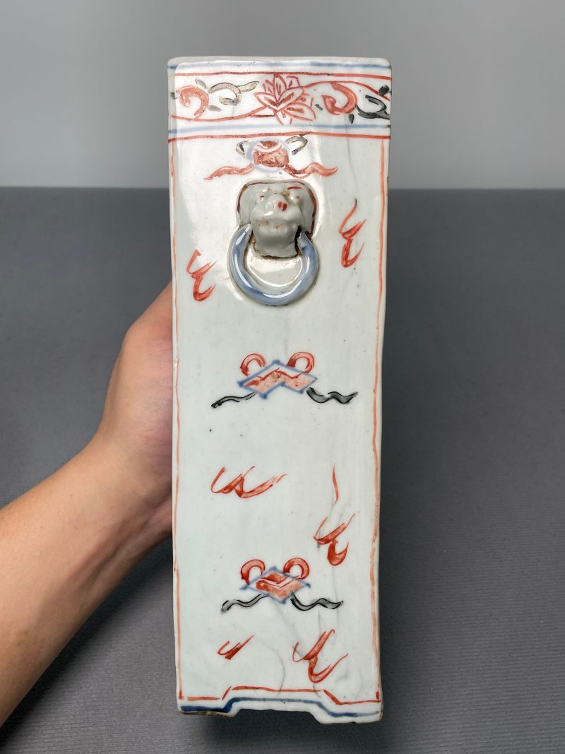 明 青花五彩洞石花鸟纹铺首衔环香筒 - 图9