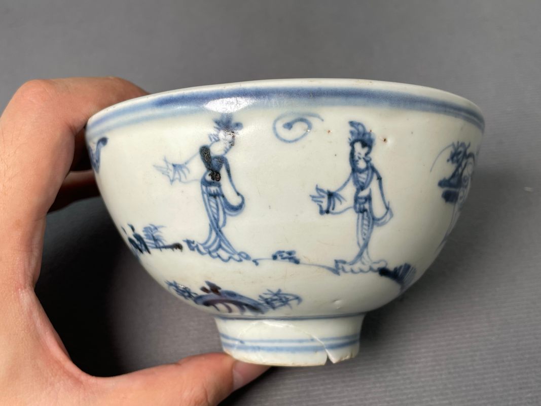 明空白期 青花高士图碗 - 图6