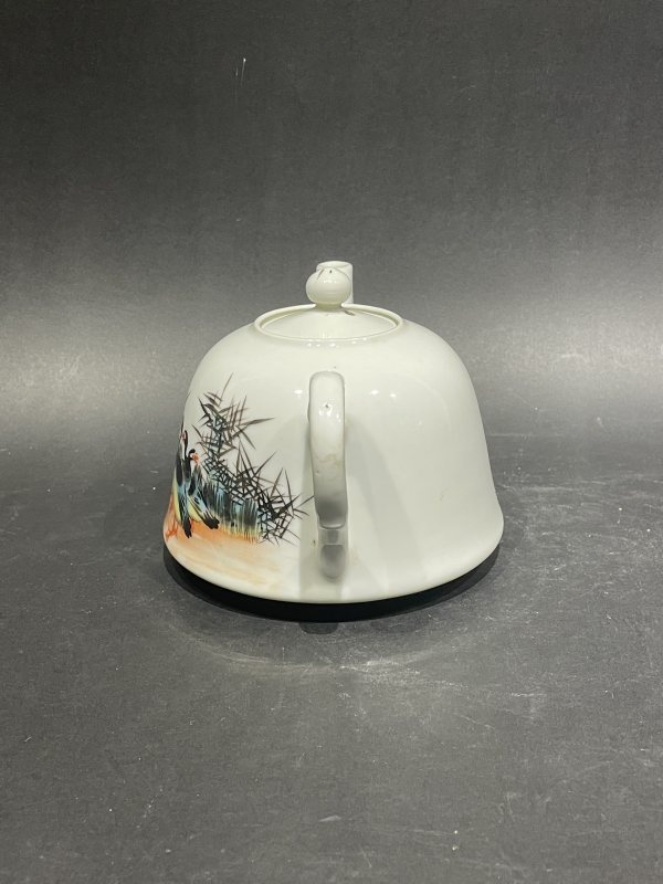 民国 新粉彩花鸟纹茶壶 - 图2