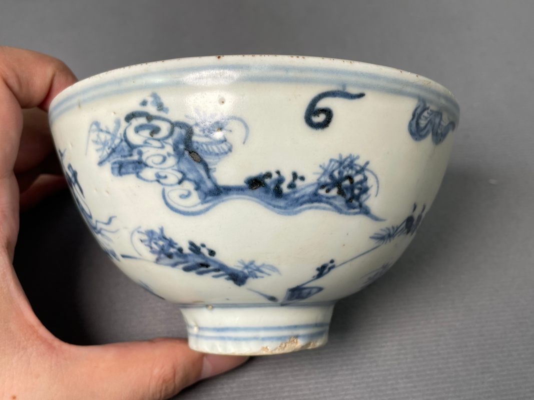 明空白期 青花高士图碗 - 图7