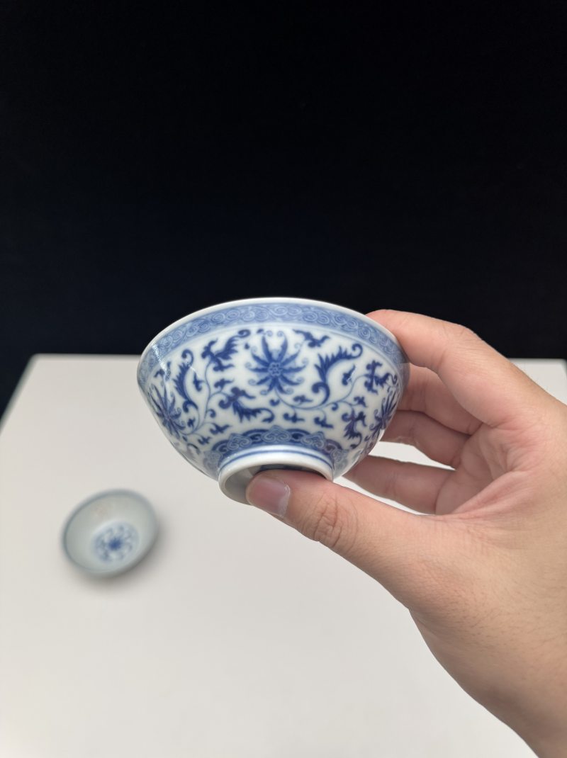 清道光 青花缠莲纹碗一对 - 图17