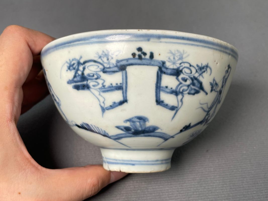 明空白期 青花高士图碗 - 图8
