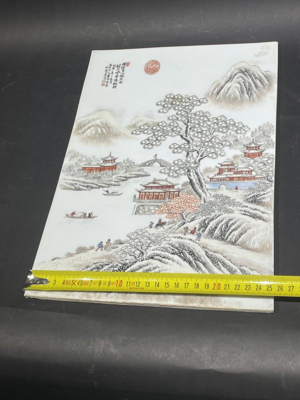 民国 粉彩雪景图瓷板 - 图9