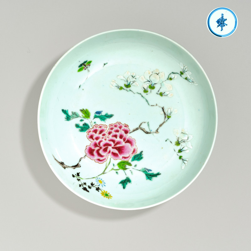 清雍正 粉彩玉堂富贵图盘 - 图1