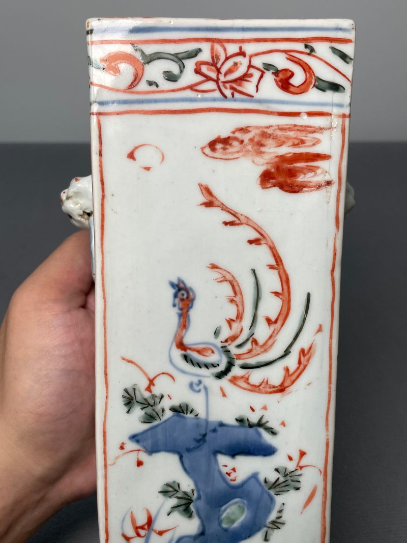 明 青花五彩洞石花鸟纹铺首衔环香筒 - 图14