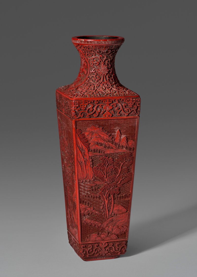 中國 晚清 剔紅山水紋方瓶  CHINA, LATE QING DYNASTY - 图1