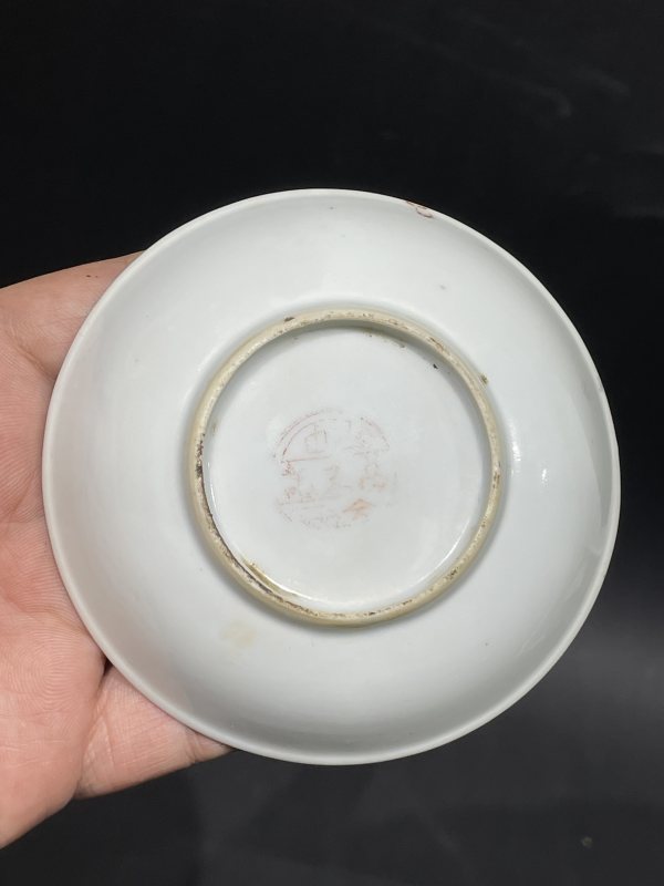 粉彩粉彩花虫诗文盘一对 - 图11
