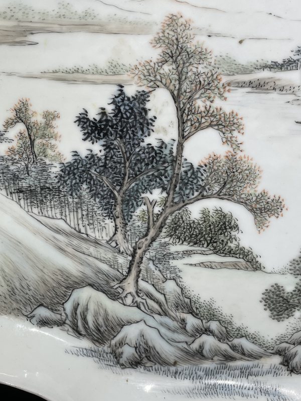 民国 浅降彩山水诗文茶盘 - 图4