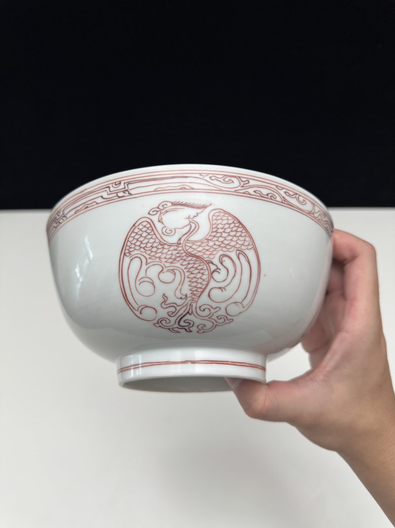 清康熙 矾红团凤纹大碗 - 图4