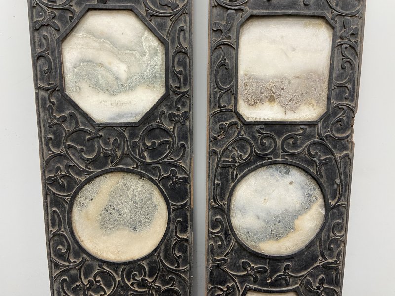 清 楠木镶云石对联 - 图5