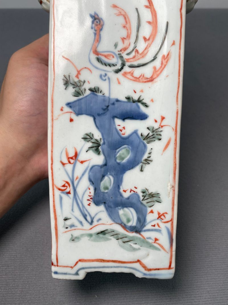 明 青花五彩洞石花鸟纹铺首衔环香筒 - 图15