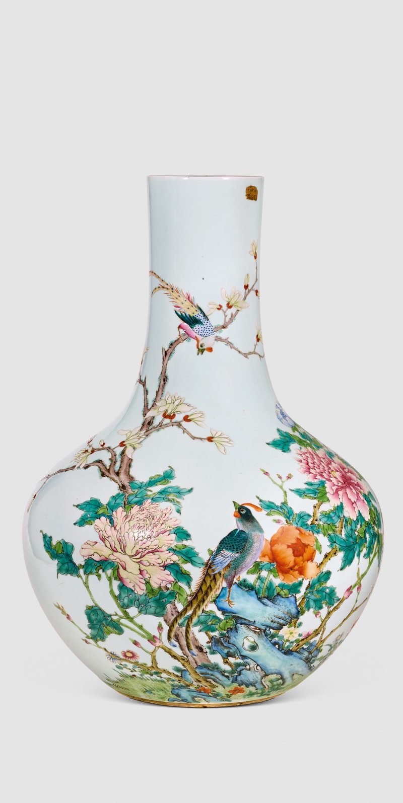 清光绪 粉彩花鸟纹天球瓶