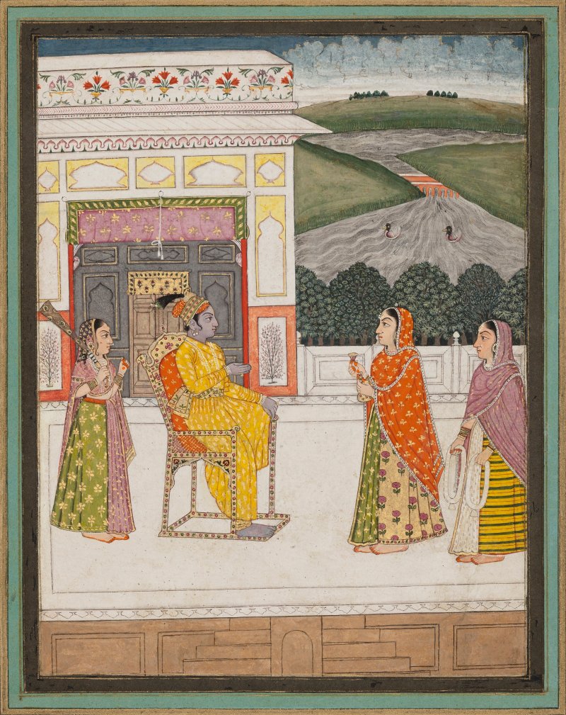AN ILLUSTRATION FROM A RASIKAPRIYA SERIES: KRISHNA SPEAKS TO RADHA  INDIA, DECCAN, 18TH CENTURY