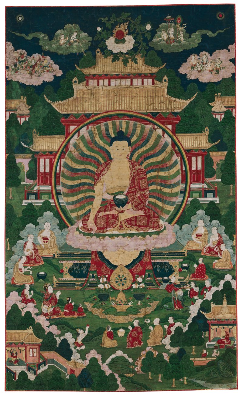 AN IMPERIAL PAINTING OF BUDDHA SHAKYAMUNI  CHINA, CHENGDE, XUMI FUSHOU TEMPLE, CIRCA 1780
