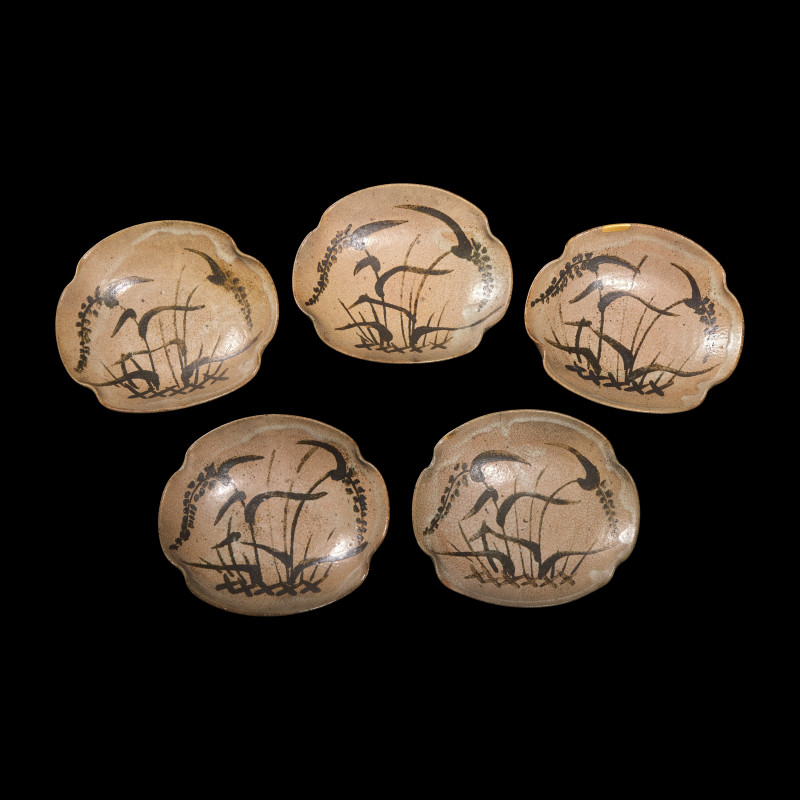 約1700年 日本唐津燒稻紋皿五件 | A Set of Five Japanese Ko-Karatsu Serving Dishes, Mukozuke , Circa 1700