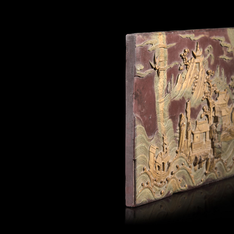 清晚期 端石雕蓬萊仙島插屏心 | A Chinese Carved Duan Stone Rectangular 'Landscape' Panel, 19th Century - 图3