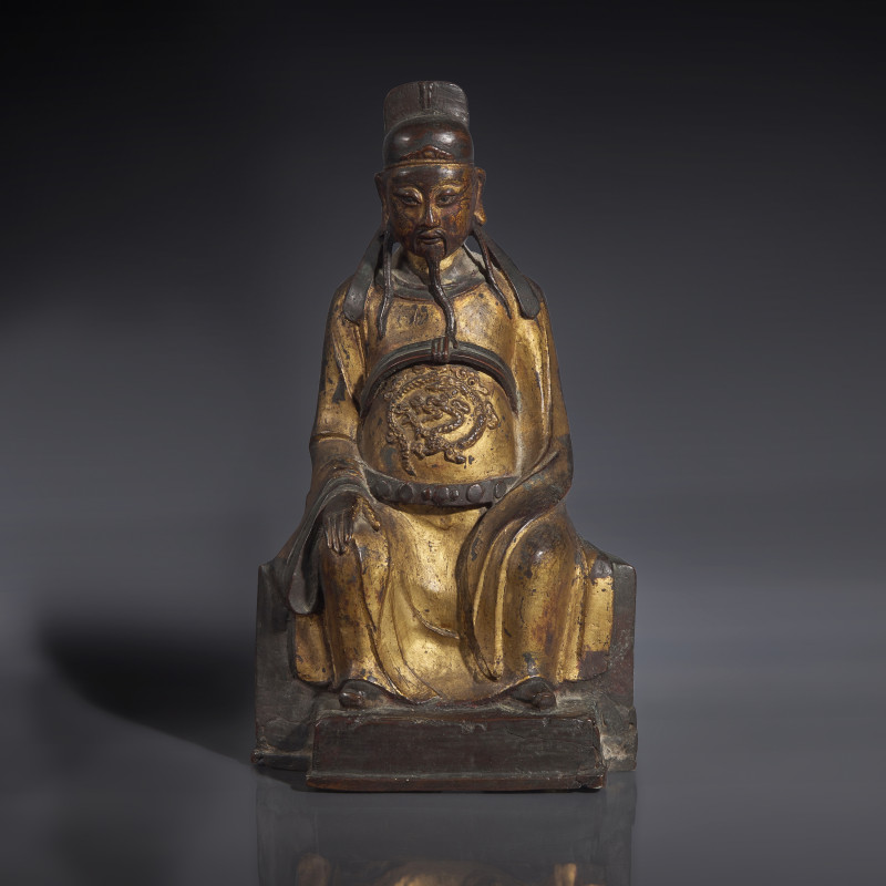 明 銅漆金文昌公坐像 | A Chinese Gilt-Lacquered Bronze Figure of a Seated Deity, Ming Dynasty