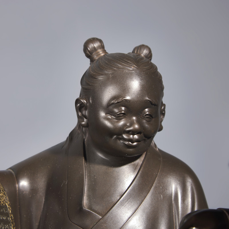 日本明治晚期-大正時代 正光軒如雪銅像一組 | A Fine Pair of Japanese Patinated Bronze Figures of Kanzan and Jittoku, Yamashita Josetsu, Late Meiji-Taisho Period - 图3