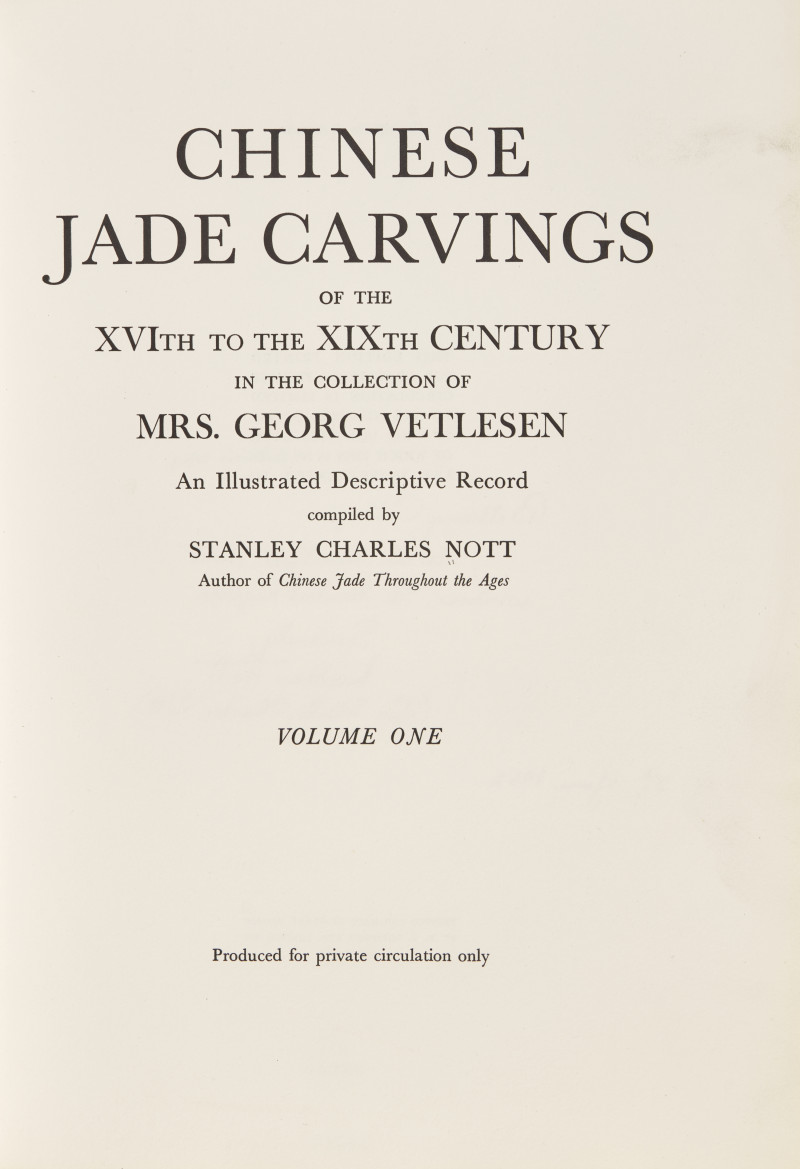 樂提1939-1940年編著《George Vetlesen夫人藏中國玉器》一套三冊 | Chinese Jade Carvings in the Collection of Mrs. George Vetlesen, 1939-1940. 3 volumes, compiled by Stanley Charles Nott, Author's copy. —... - 图2