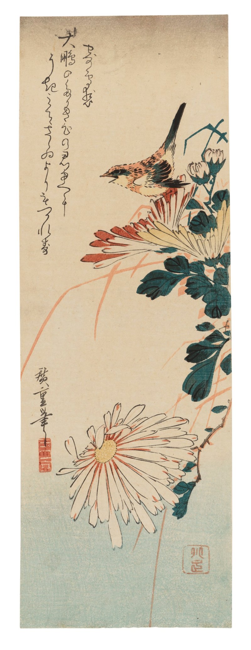UTAGAWA HIROSHIGE (1797-1858)  Winter Wren adn Chrysanthemum - 图1