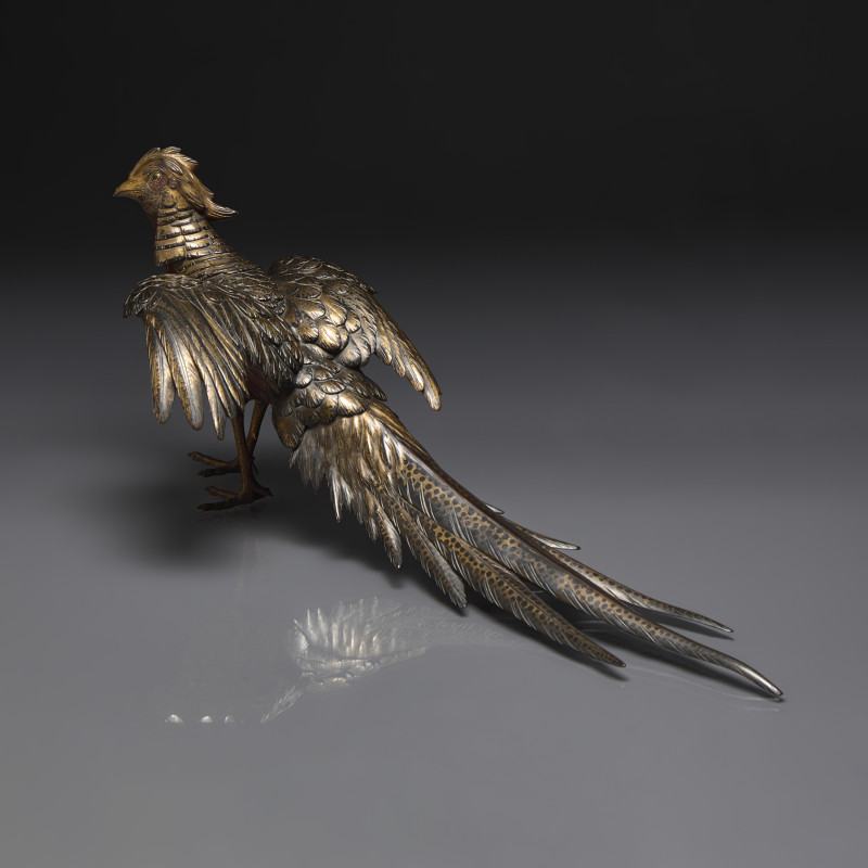 日本明治時期 ”政常鑄“銅雉鷄 | A Japanese Parcel-Gilt and Patinated Bronze Figure of a Pheasant, Masatsune, Meiji Period