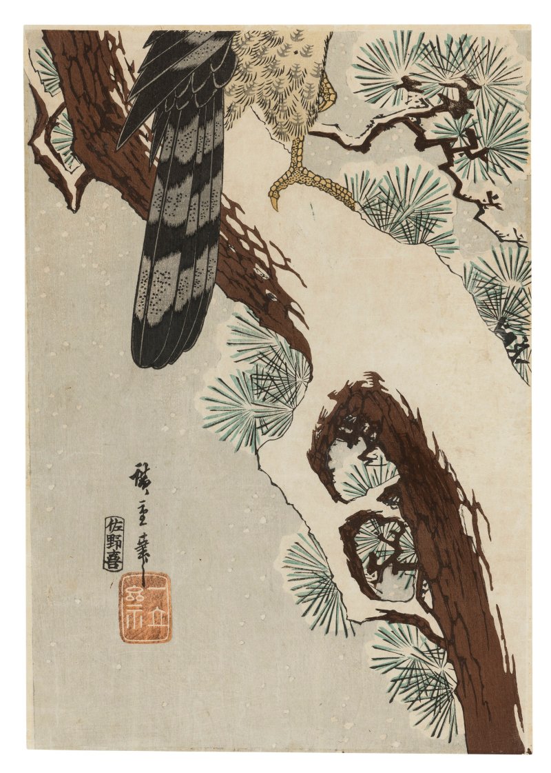 UTAGAWA HIROSHIGE (1797-1858)  Hawk on Snowy Pine Tree - 图4