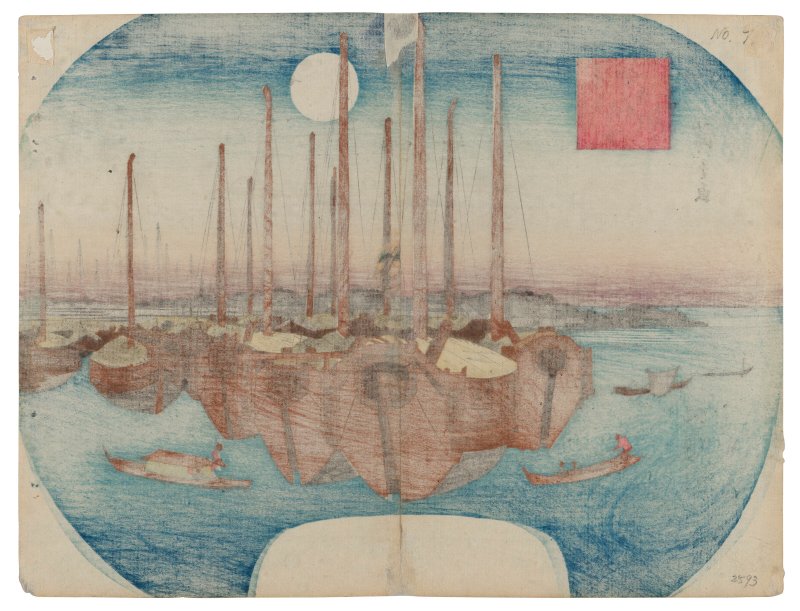 UTAGAWA HIROSHIGE (1797-1858)  Tsukudajima yoru no tsuki (Moonlit night at Tsukuda Island) - 图2