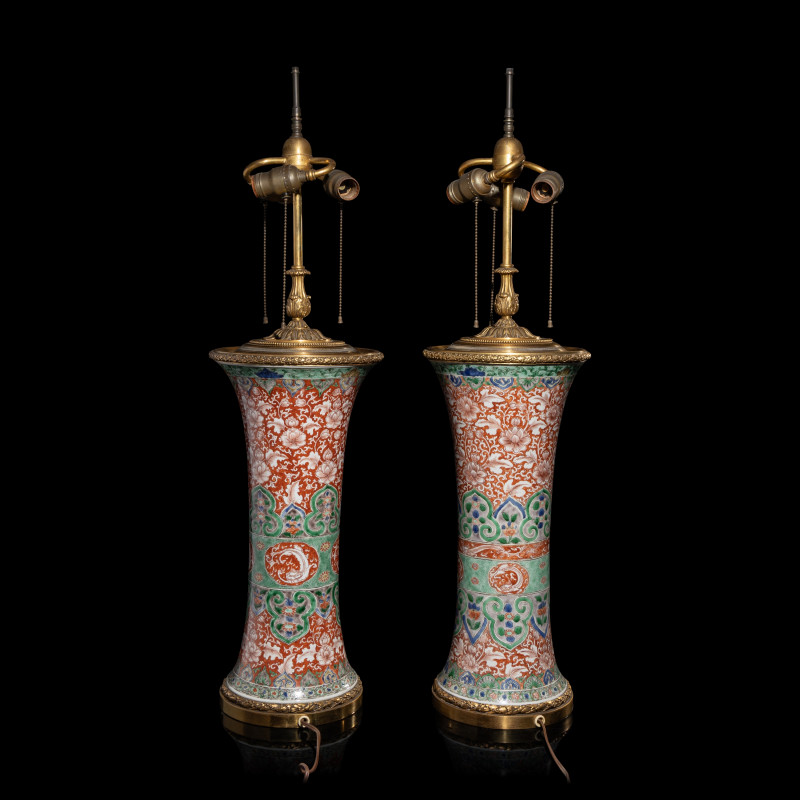 清中期 五彩纏枝花卉紋觚一對 | An Associated Pair of Chinese Famille Verte 'Flowers' Porcelain Gu Vases, 18th/19th Century - 图4