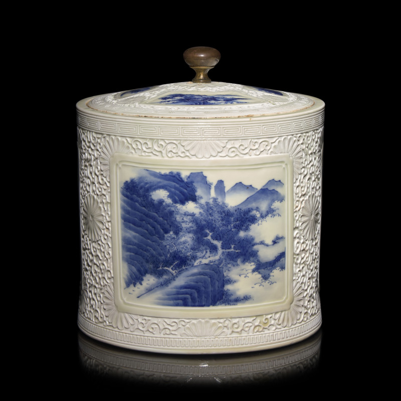 日本明治時代 平戶燒青花水指 | An Unusual Japanese Hirado Porcelain Mizusashi and Cover, Meiji Period - 图2