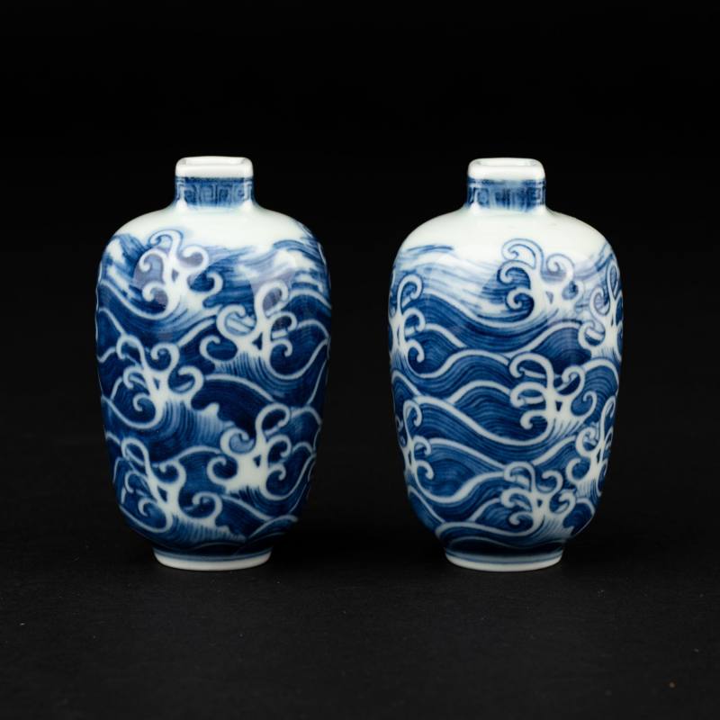    清雍正 青花海水賞瓶一對 - 图2