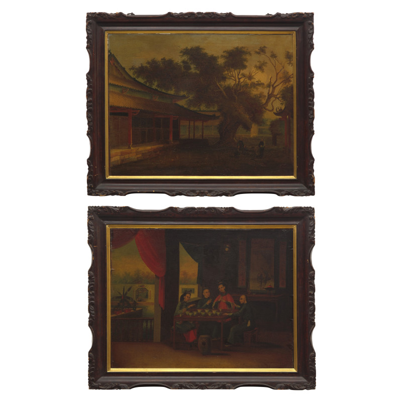 清晚期 外銷油畫兩幅 | Two Framed Chinese Export Paintings, 19th Century