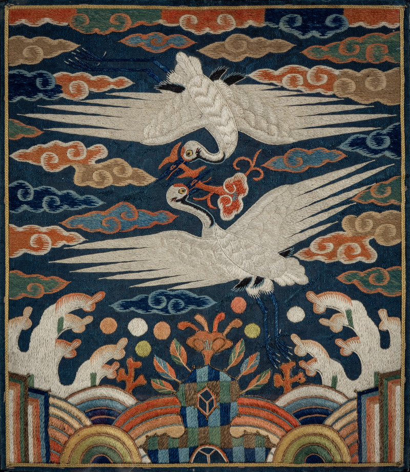 朝鮮王朝 文官鶴紋補子五件 | Five Korean Embroidered Silk 'Crane' Civil Official Rank Badges, Joseon Dynasty, 19th Century - 图2