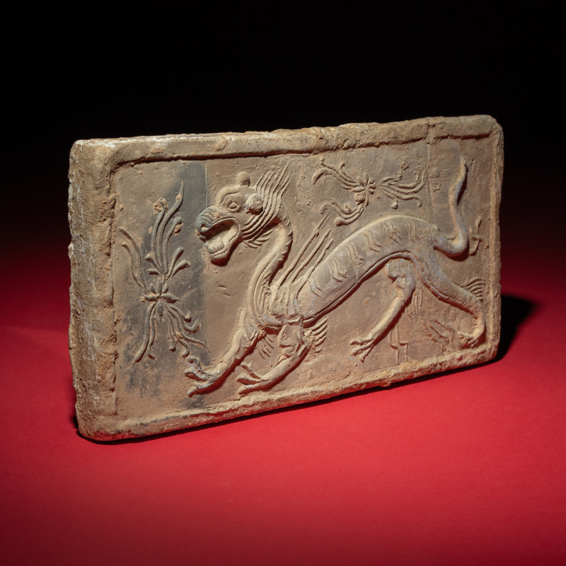 南朝 灰陶四神白虎畫像磚 | A Chinese Grey Pottery 'White Tiger' Relief Tomb Brick, Southern Dynasties - 图4