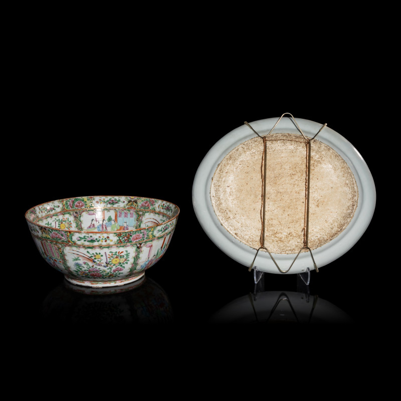 清晚期 廣彩人物圖大碗及賞盤 | Two Chinese Canton Famille Rose Porcelain Wares, 19th Century - 图3